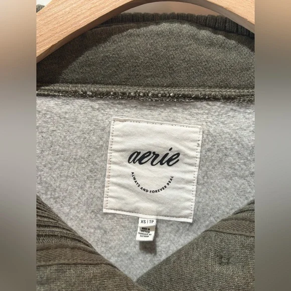 Aerie Best Button Sweatshirt- Olive - Picture 3 of 5